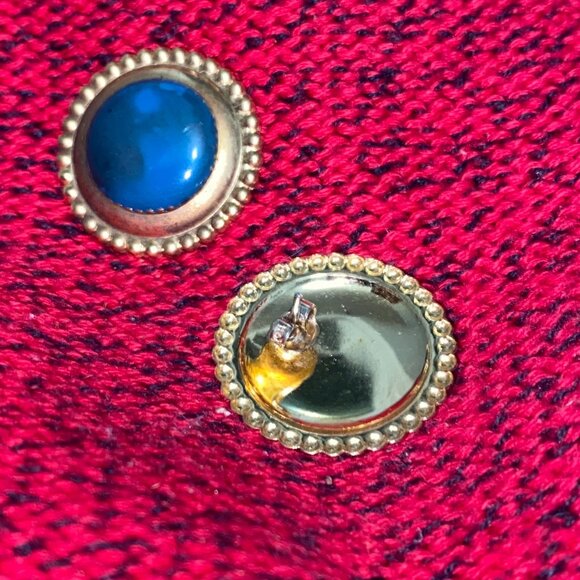 Vintage Gold-Tone Clip-On Earrings With Blue Cabochons - Picture 2 of 2